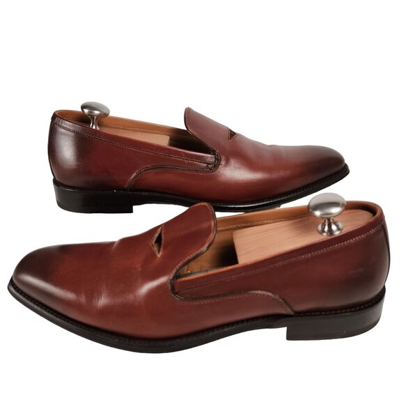 Paul Fredrick Italy Men's 9 Burnished Brown Leather Dress Shoes Venetian Loafers - Picture 6 of 13
